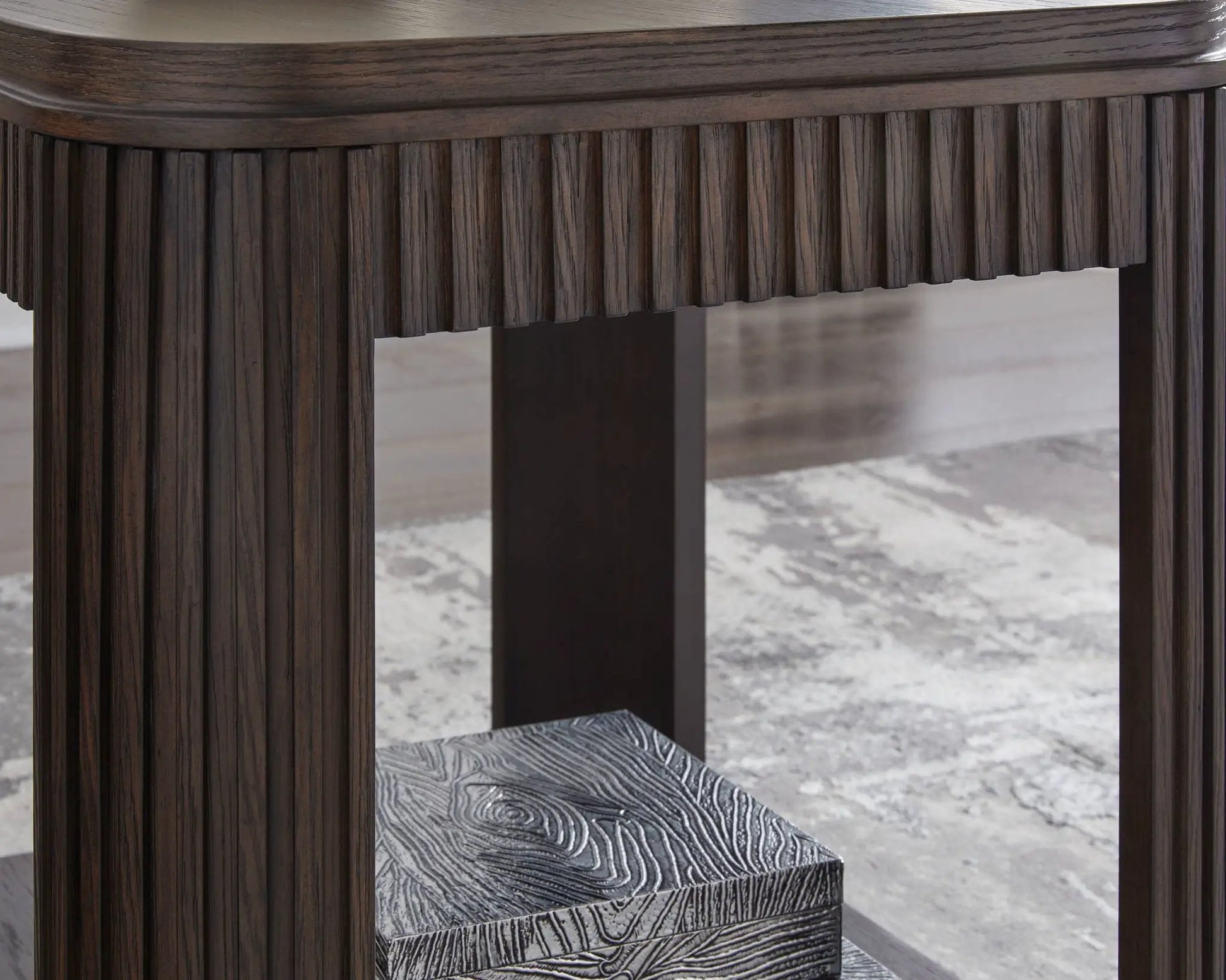 Carlibrie rectangular end table in dark wood with fluted vertical legs Unique Piece Furniture on Tampa Home & Garden Store