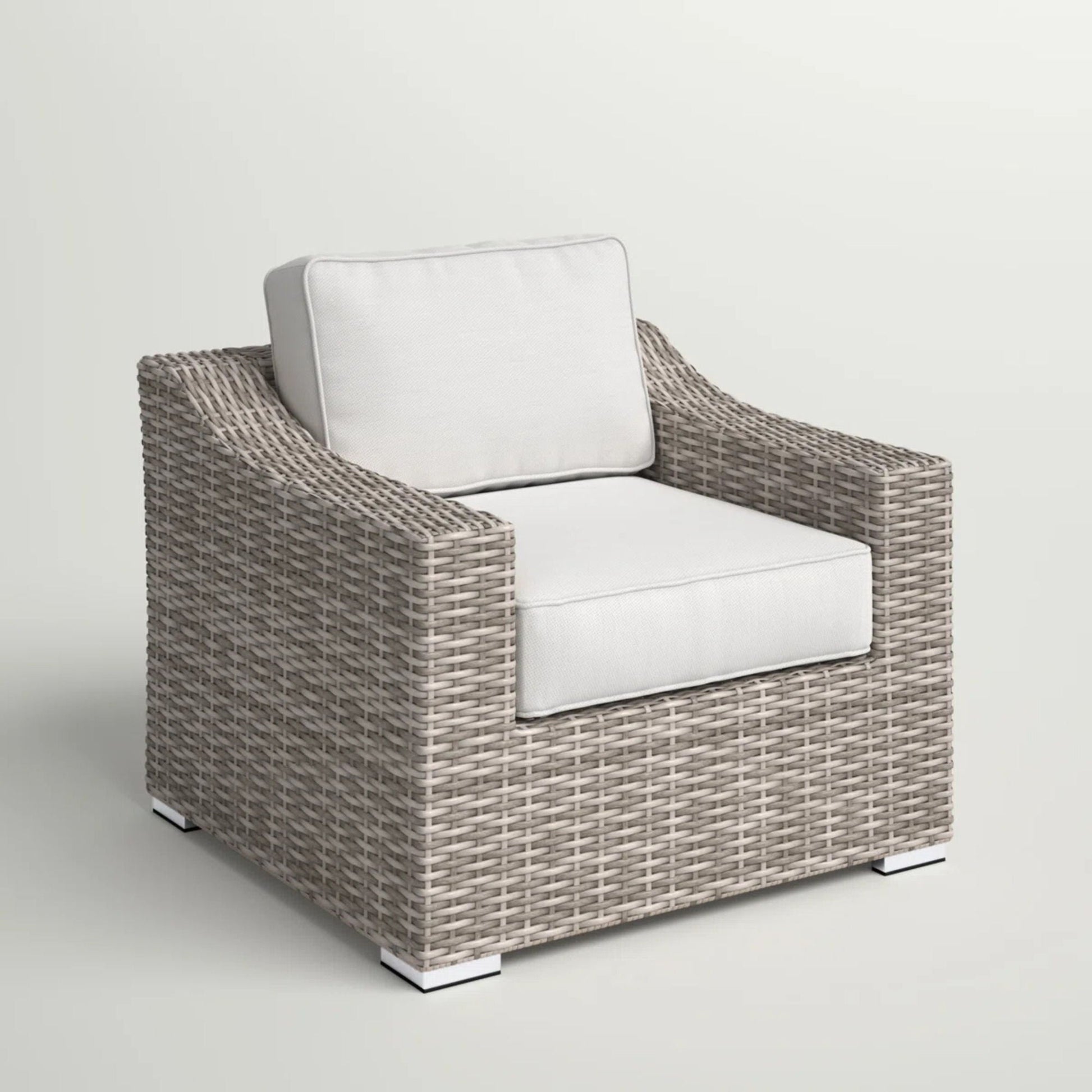 Patio Chair With Cushions Modern Design by HouseOfZazla, woven rattan frame, beige cushions on Tampa Home & Garden Store