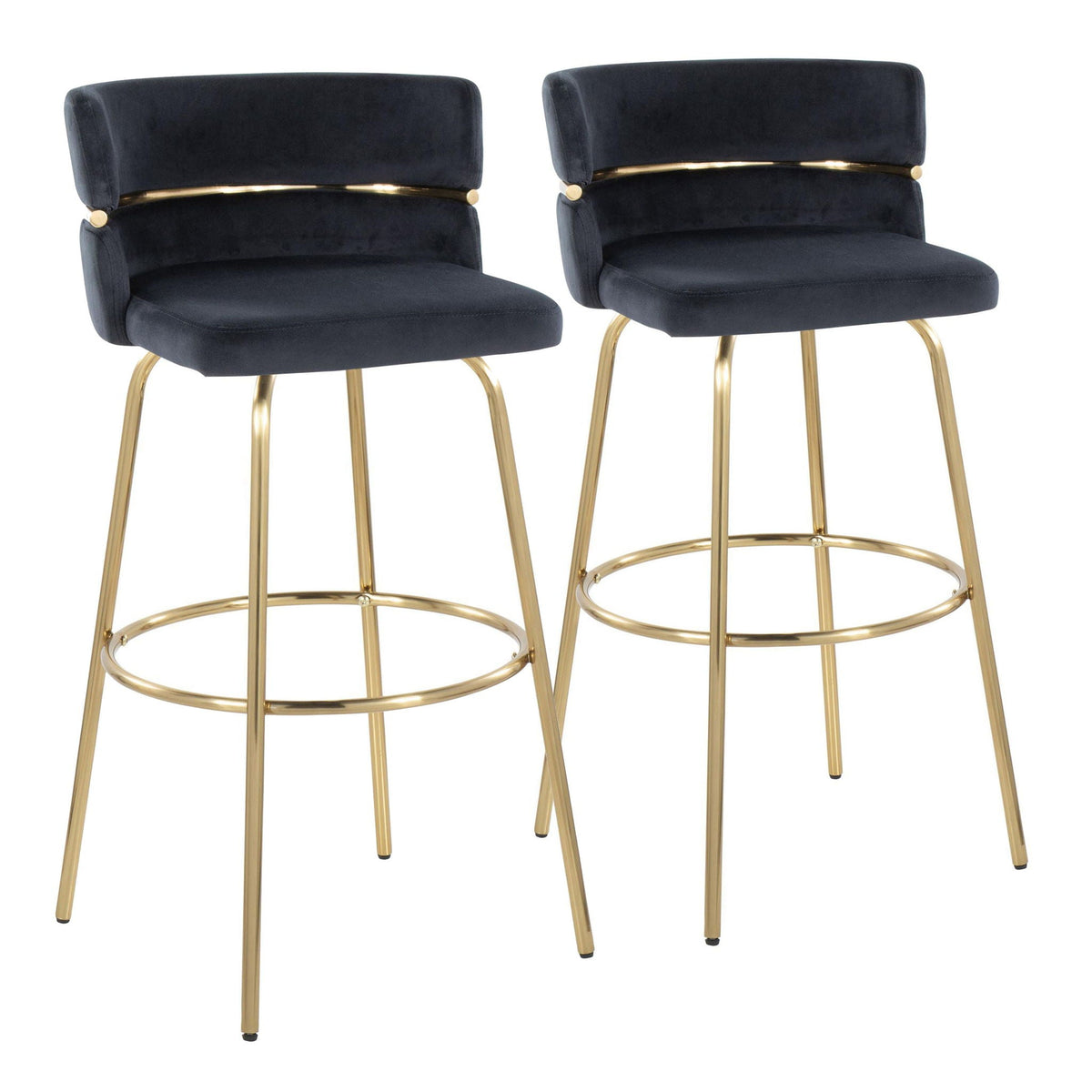 Glam Art Deco barstool set of 2 with swivel and footrest, black velvet gold legs by HouseOfZazla on Tampa Home & Garden Store