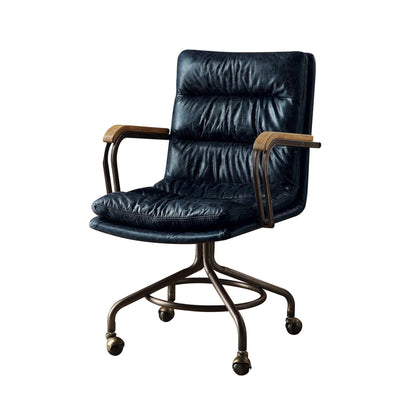 Harith Retro Top Grain Office Chair black leather, wood armrests, HouseOfZazla swivel chair on Tampa Home & Garden Store