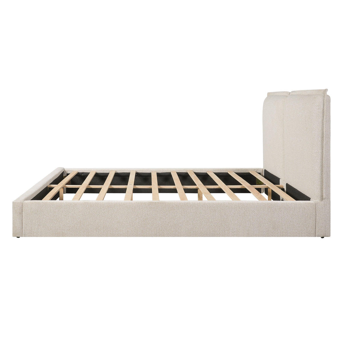 Double-Pillow upholstered bed in beige skin-friendly fabric with slatted base on Tampa Home & Garden Store