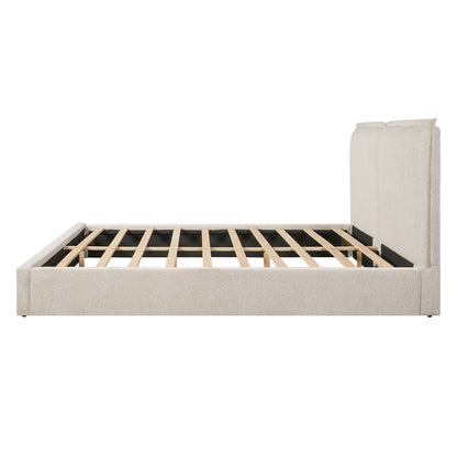 Double-Pillow upholstered bed in beige skin-friendly fabric with slatted base on Tampa Home & Garden Store