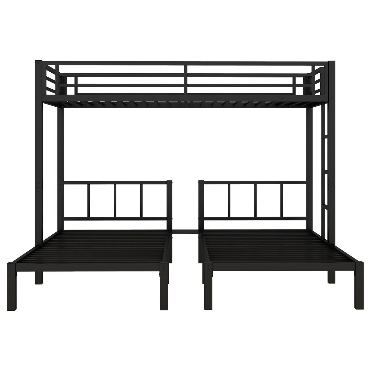 HouseOfZazla metal triple bunk bed for kids, black frame with top bunk and two lower bunks on Tampa Home & Garden Store