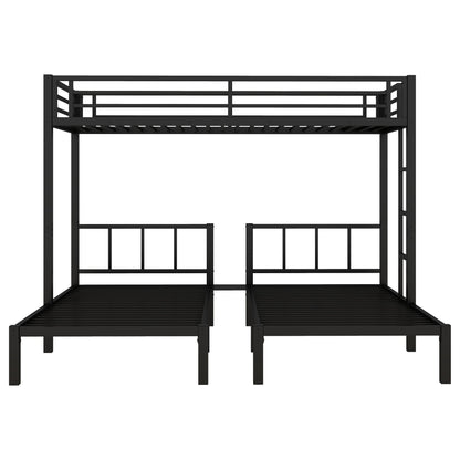 HouseOfZazla metal triple bunk bed for kids, black frame with top bunk and two lower bunks on Tampa Home & Garden Store