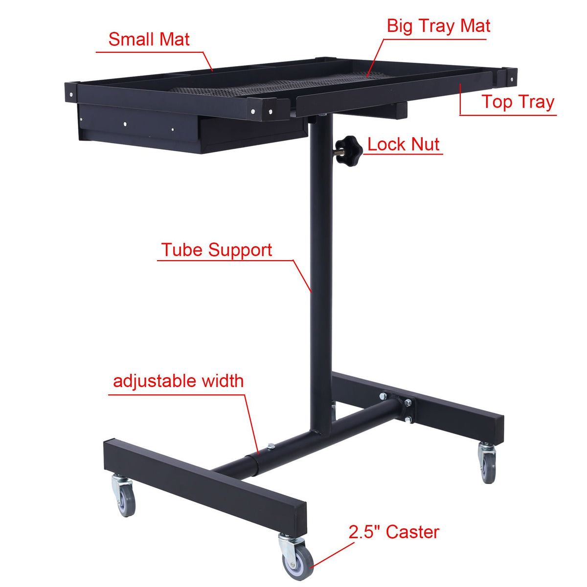 Adjustable Tear Down Work Table With Drawer black metal frame HouseOfZazla casters on Tampa Home & Garden Store