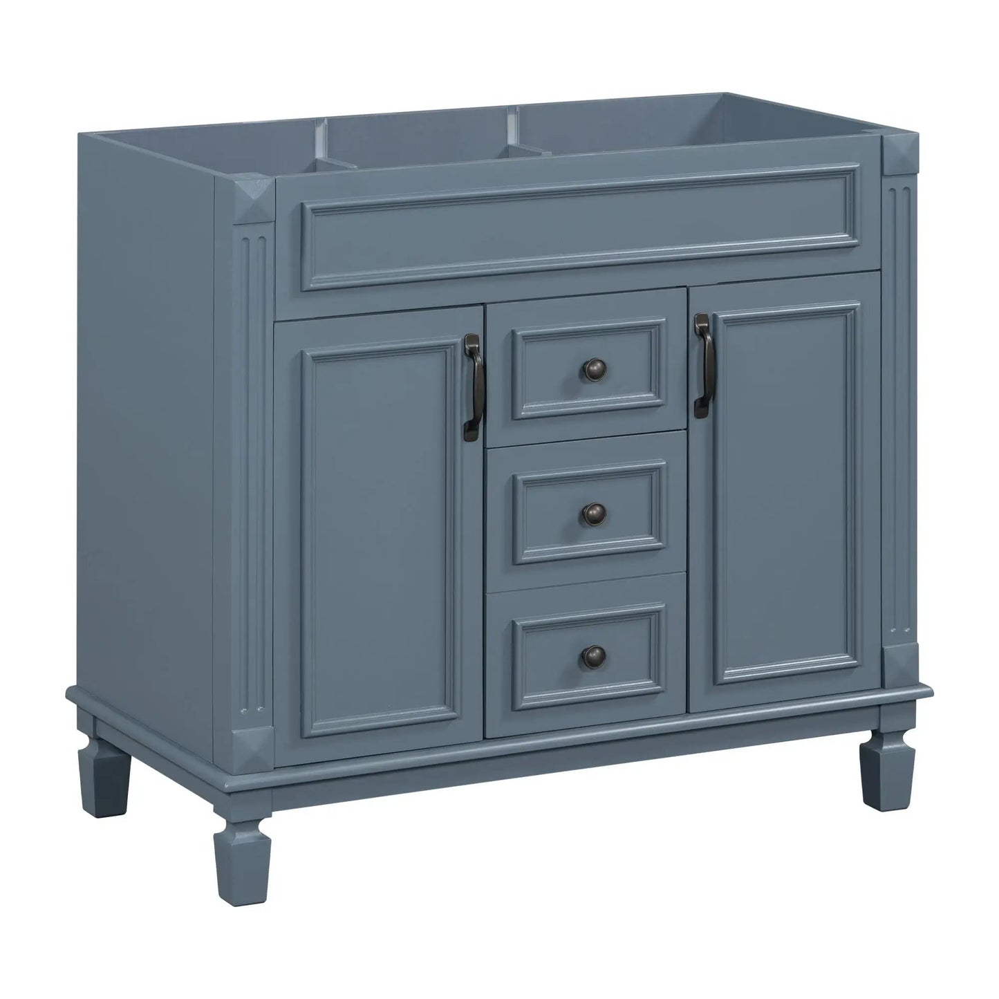Bathroom vanity base in blue-gray wood with 2 soft-closing doors and 2 drawers on Tampa Home & Garden Store