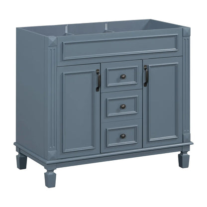 Bathroom vanity base in blue-gray wood with 2 soft-closing doors and 2 drawers on Tampa Home & Garden Store