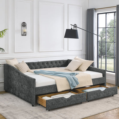 Upholstered Tufted Daybed with Storage Drawers