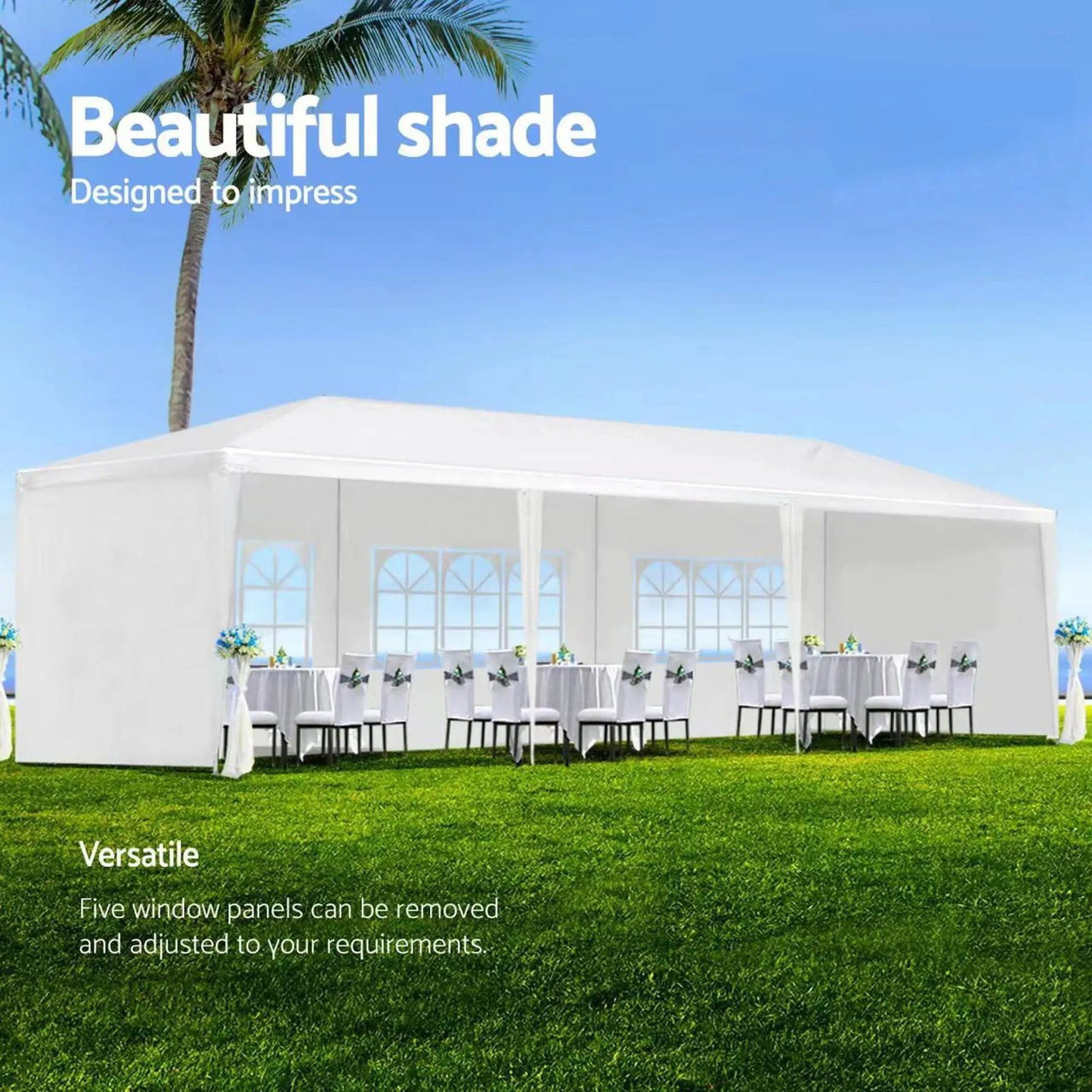 Wedding party canopy tent white outdoor gazebo with 6 removable sidewalls on green lawn on Tampa Home & Garden Store