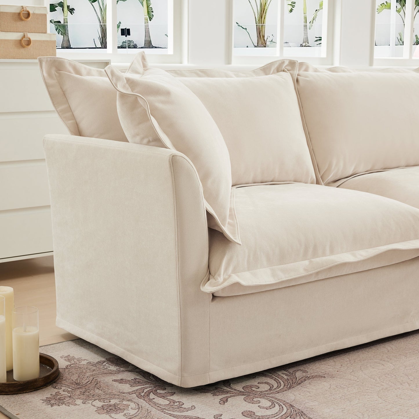 Slipcovered U Shape Sectional Sofa and Deep Seat