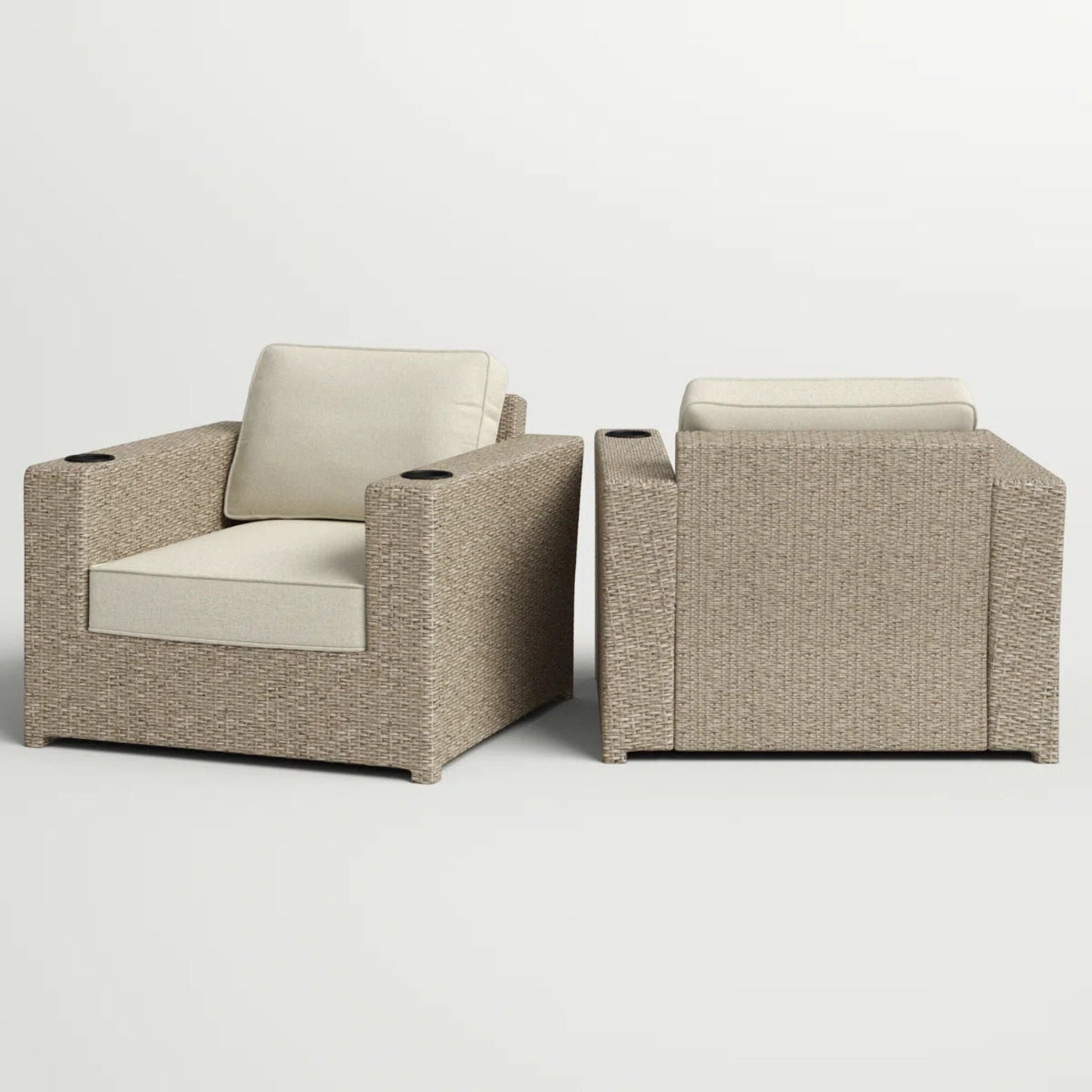 Outdoor lounge chairs with cushions in gray mix, weather resistant woven resin wicker, 2-pack on Tampa Home & Garden Store