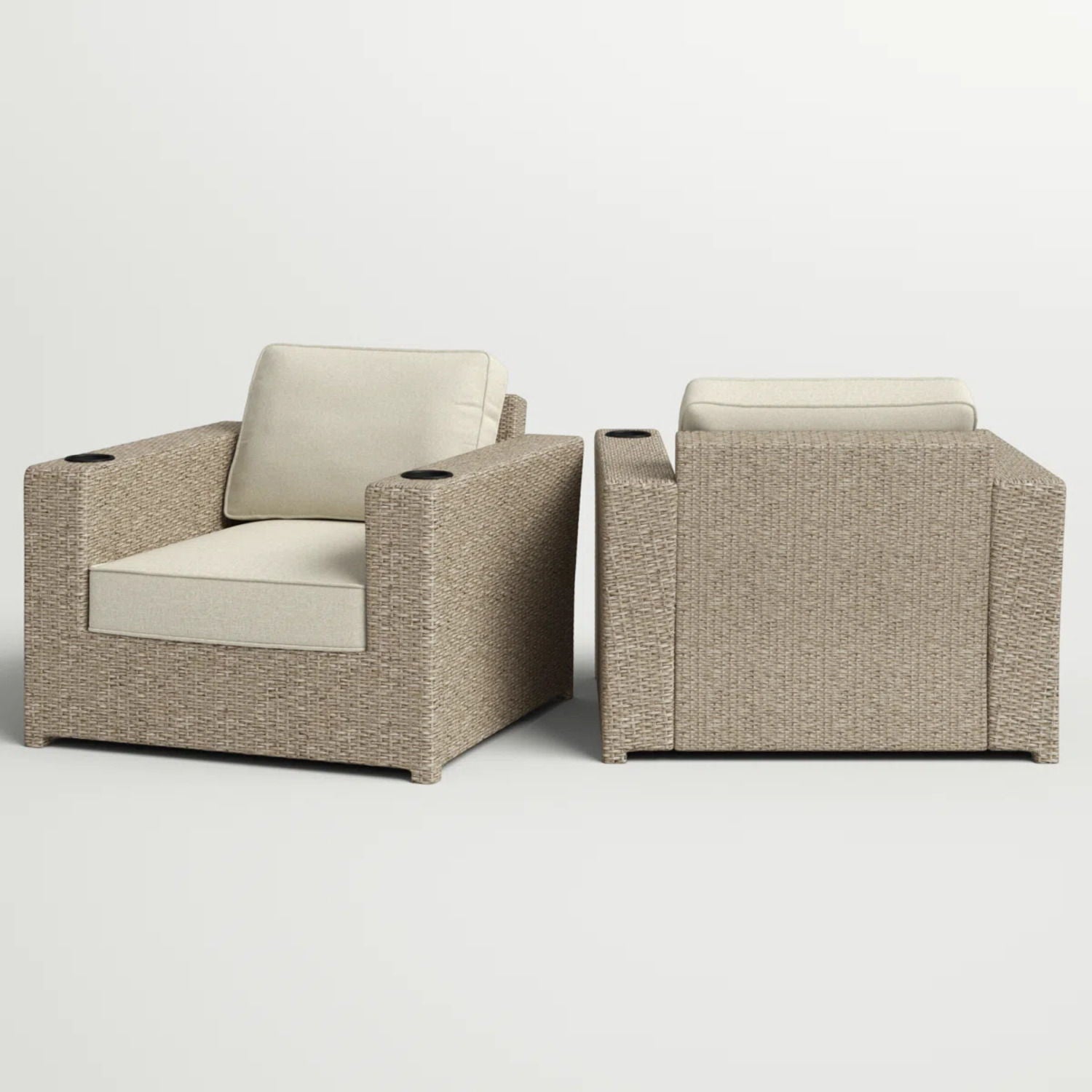 Outdoor lounge chairs with cushions in gray mix, weather resistant woven resin wicker, 2-pack on Tampa Home & Garden Store