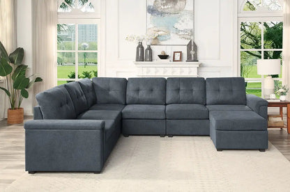 Isla fabric sectional sofa with ottoman, 2-piece living room set in blue-gray fabric on Tampa Home & Garden Store