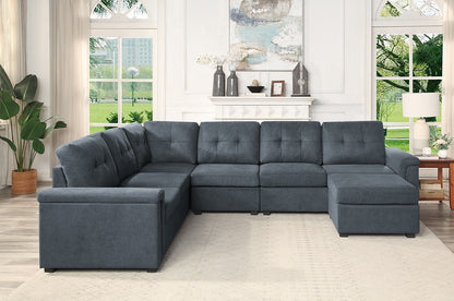 Isla Fabric Sectional Sofa With Ottoman in blue fabric, 2-piece room set by HouseOfZazla on Tampa Home & Garden Store