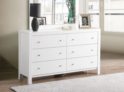 Elegant transitional white wooden dresser with drawers and chrome knobs on Tampa Home & Garden Store