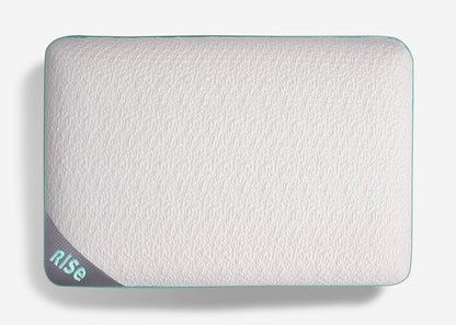 BedGear Rise Multiposition Pillow backrest with white textured cover teal edge Rise corner label on Tampa Home & Garden Store