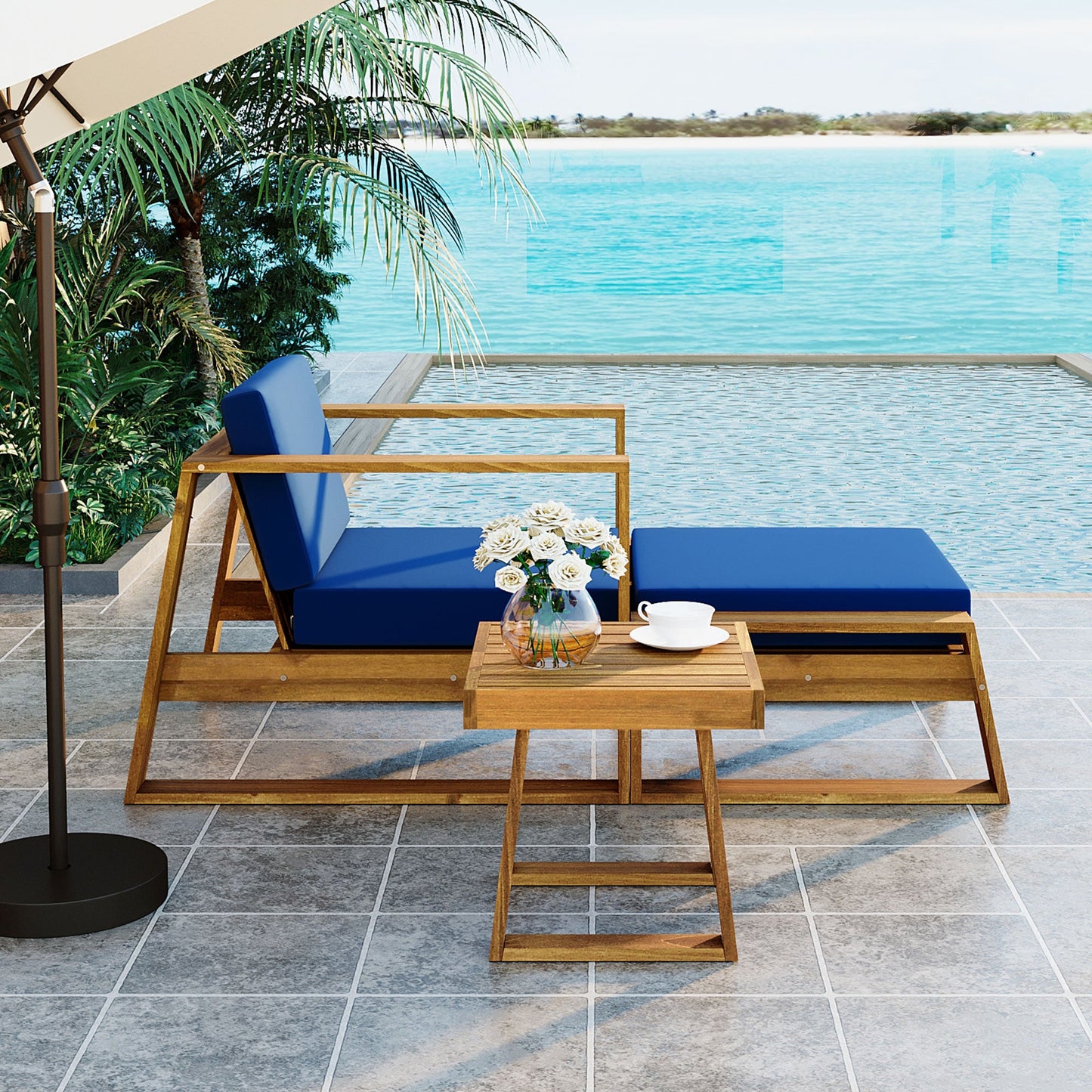 Acacia Wood Outdoor Lounge Set and Ottoman