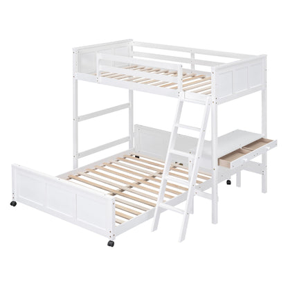 Full over full bunk bed with desk, white finish, built-in drawers and ladder on Tampa Home & Garden Store