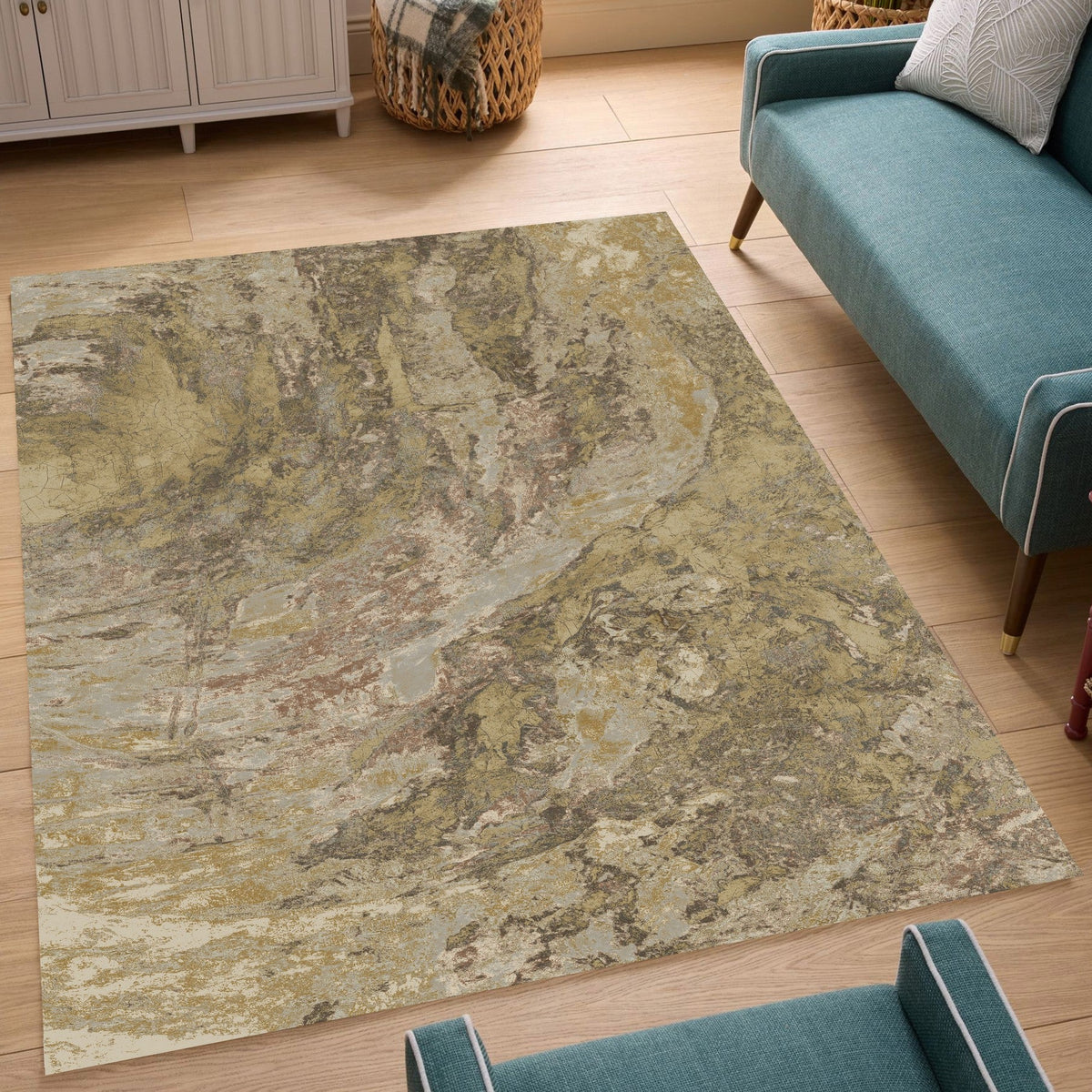 Rug Artistic Collection abstract area rug by HouseOfZazla in earthy golds and grays on Tampa Home & Garden Store