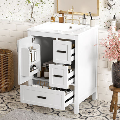 Bathroom vanity with sink by HouseOfZazla in white with brass faucet and 3 drawers on Tampa Home & Garden Store