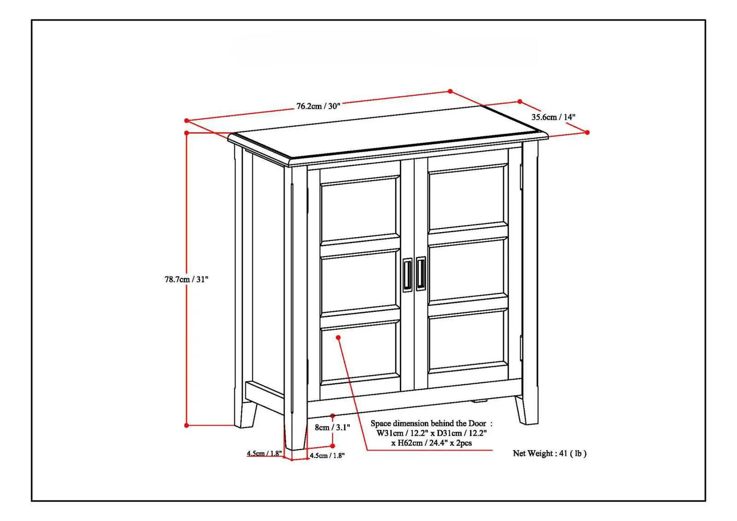 Burlington handcrafted low storage cabinet accent cabinet with double doors, framed panels on Tampa Home & Garden Store