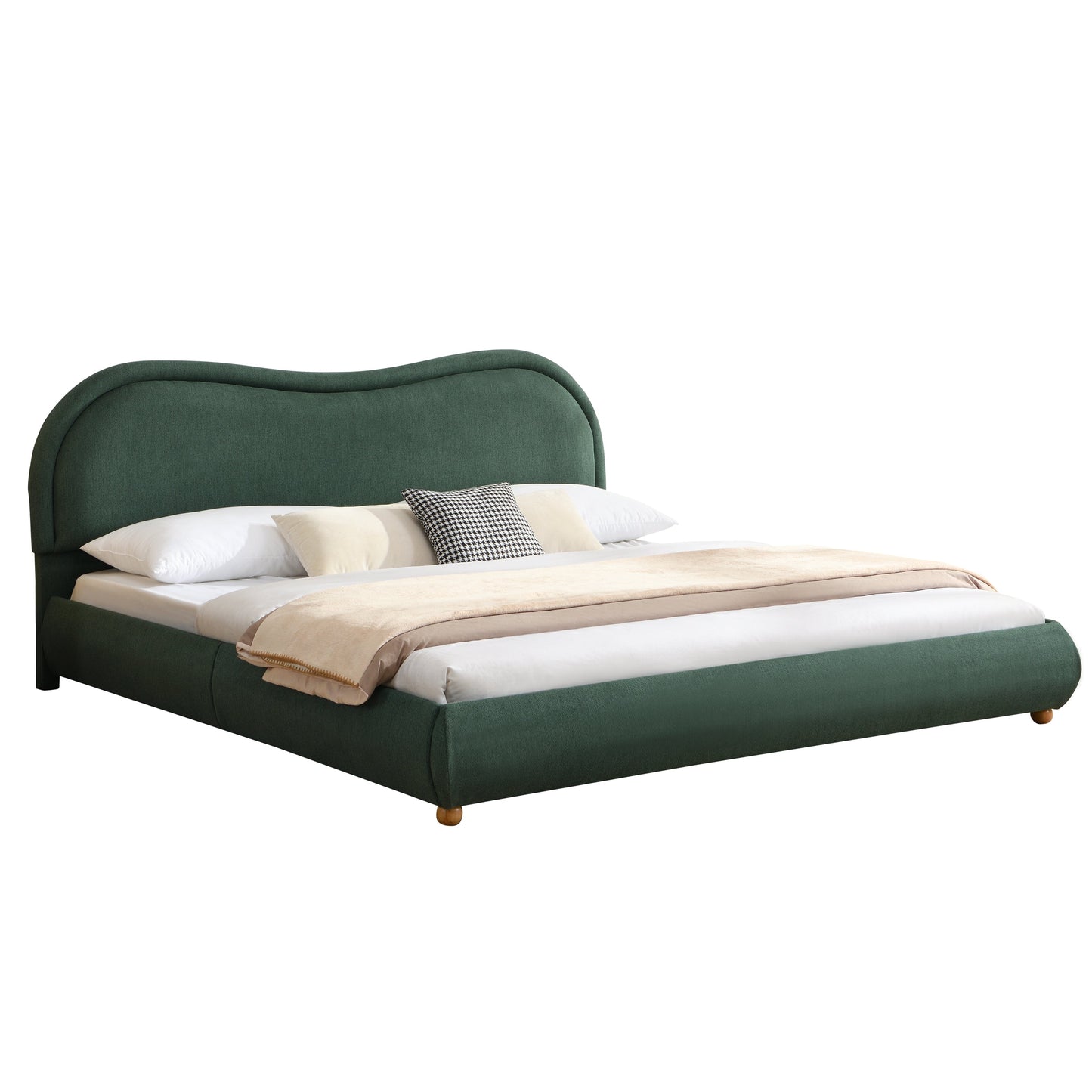 King Upholstered Platform Bed And Oak Legs