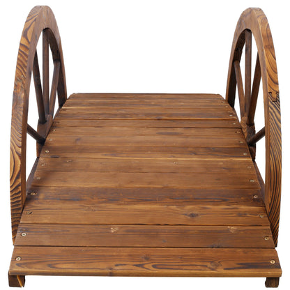 Wooden garden bridge arc footbridge with half-wheel railings brown solid wood on Tampa Home & Garden Store