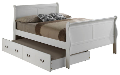 Elegant trundle bed in white wood with curved headboard and footboard and three drawers on Tampa Home & Garden Store