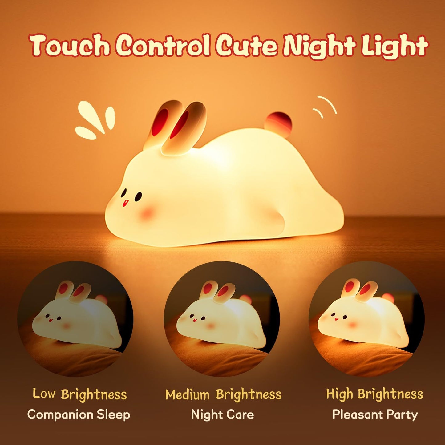 Rabbit shaped silicone LED night light with touch control and warm glow on Tampa Home & Garden Store