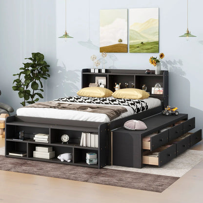 Bed With Bookcase Headboard and Under Bed Storage