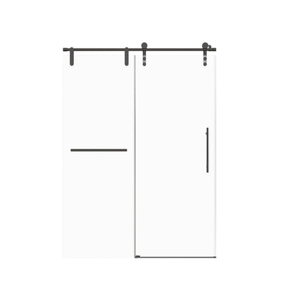Frameless single sliding shower doors with towel rail & handle, black hardware on glass on Tampa Home & Garden Store