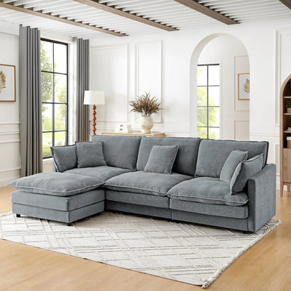 L-Shaped sectional sofa with ottoman in blue-gray fabric, two-piece living room set, Unique Piece Furniture on Tampa Home & Garden Store