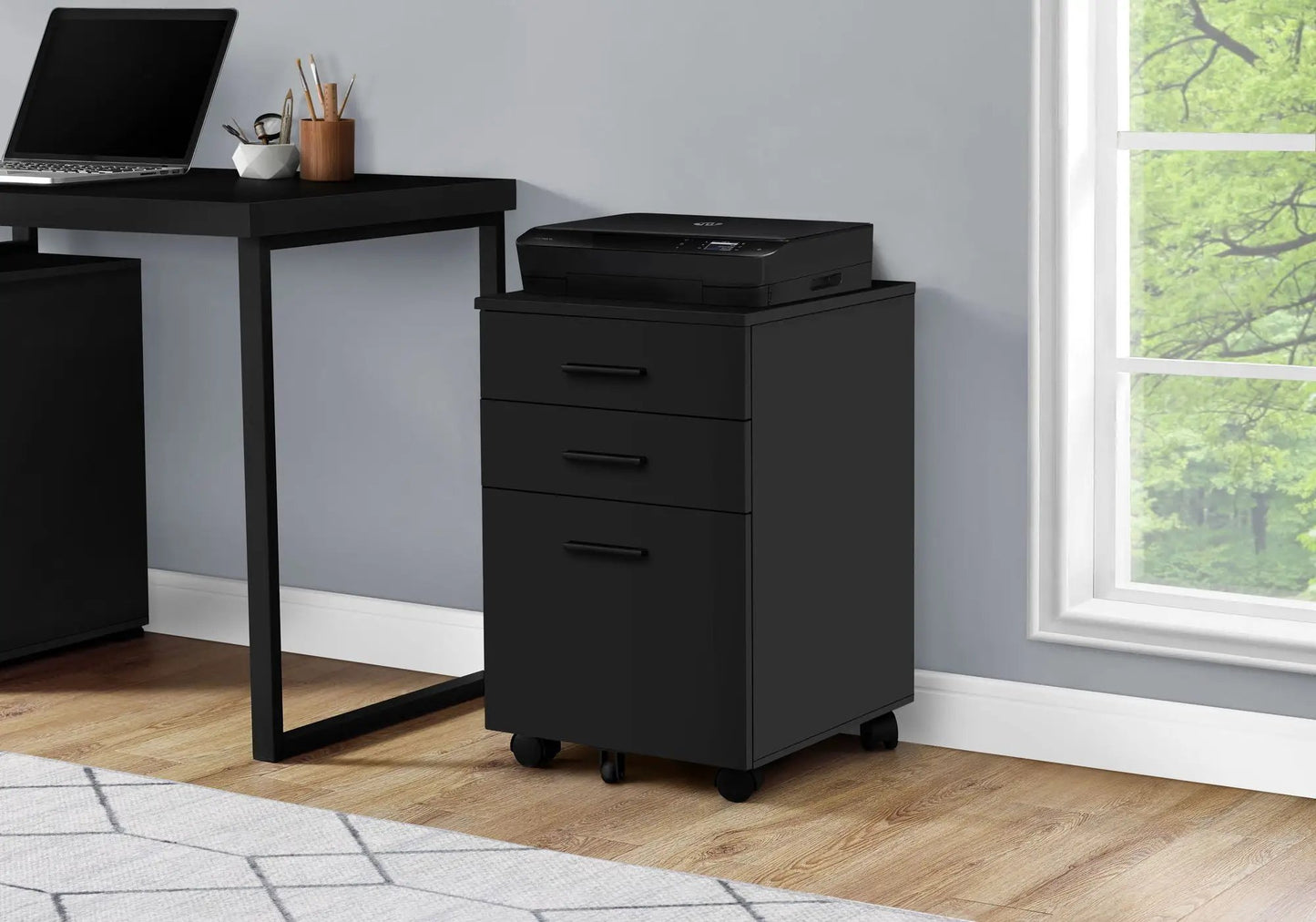 File cabinet rolling with four drawers and printer stand, black metal, Unique Piece Furniture on Tampa Home & Garden Store