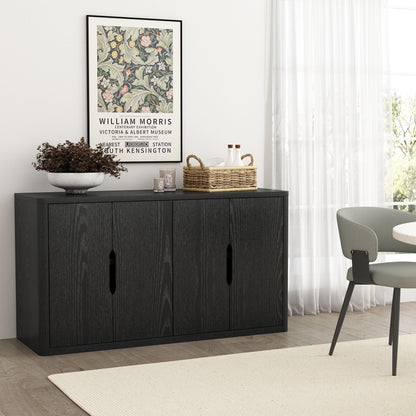 Rivington Sideboard in black wood grain with slit doors, styled with basket and art on Tampa Home & Garden Store