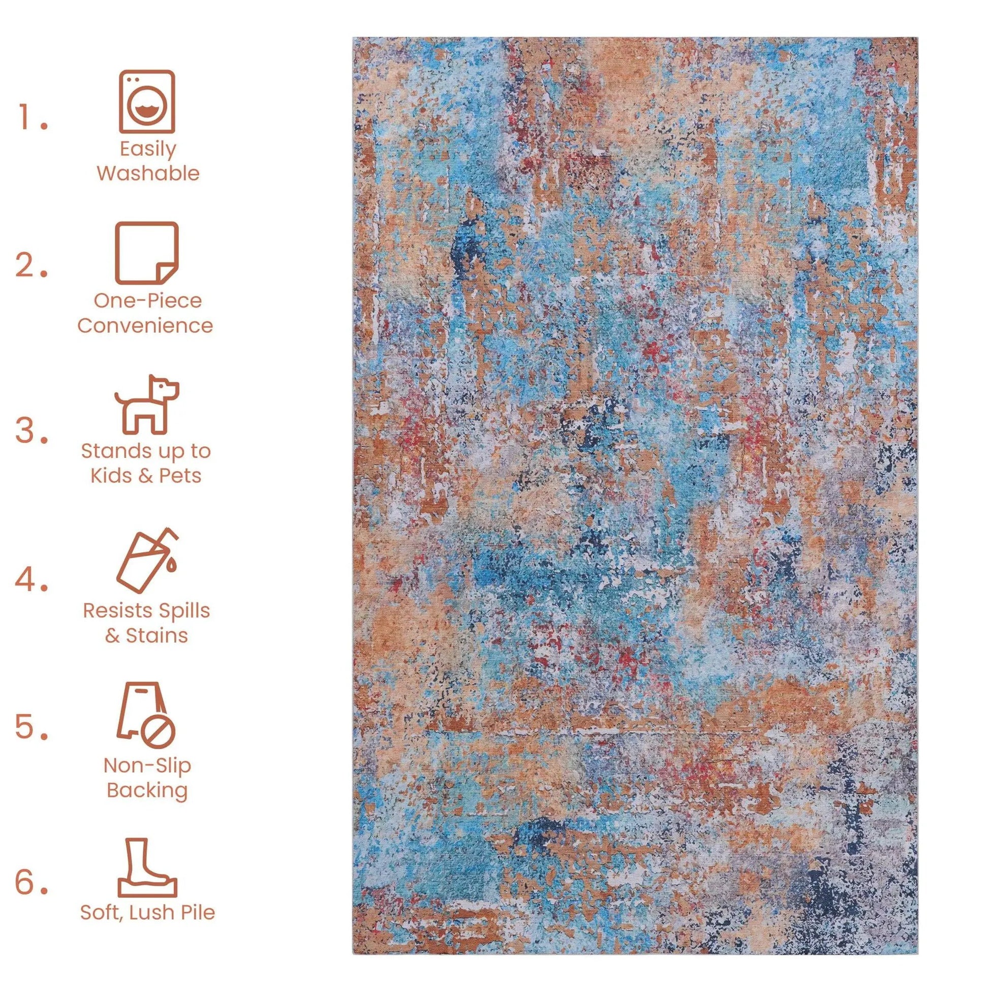 Maval Stunning Area Rug, washable, abstract blue-tan design by Unique Piece Furniture on Tampa Home & Garden Store
