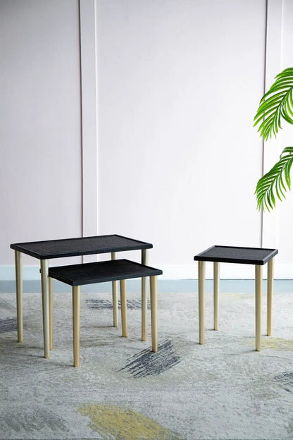 Bohemian Nesting Side Tables Set in Black Gold