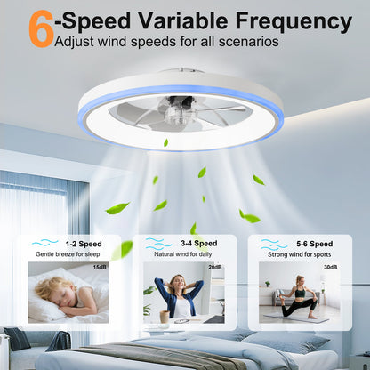 23.6-inch modern RGB ceiling fan with lights, white body and blue LED rim by HouseOfZazla on Tampa Home & Garden Store