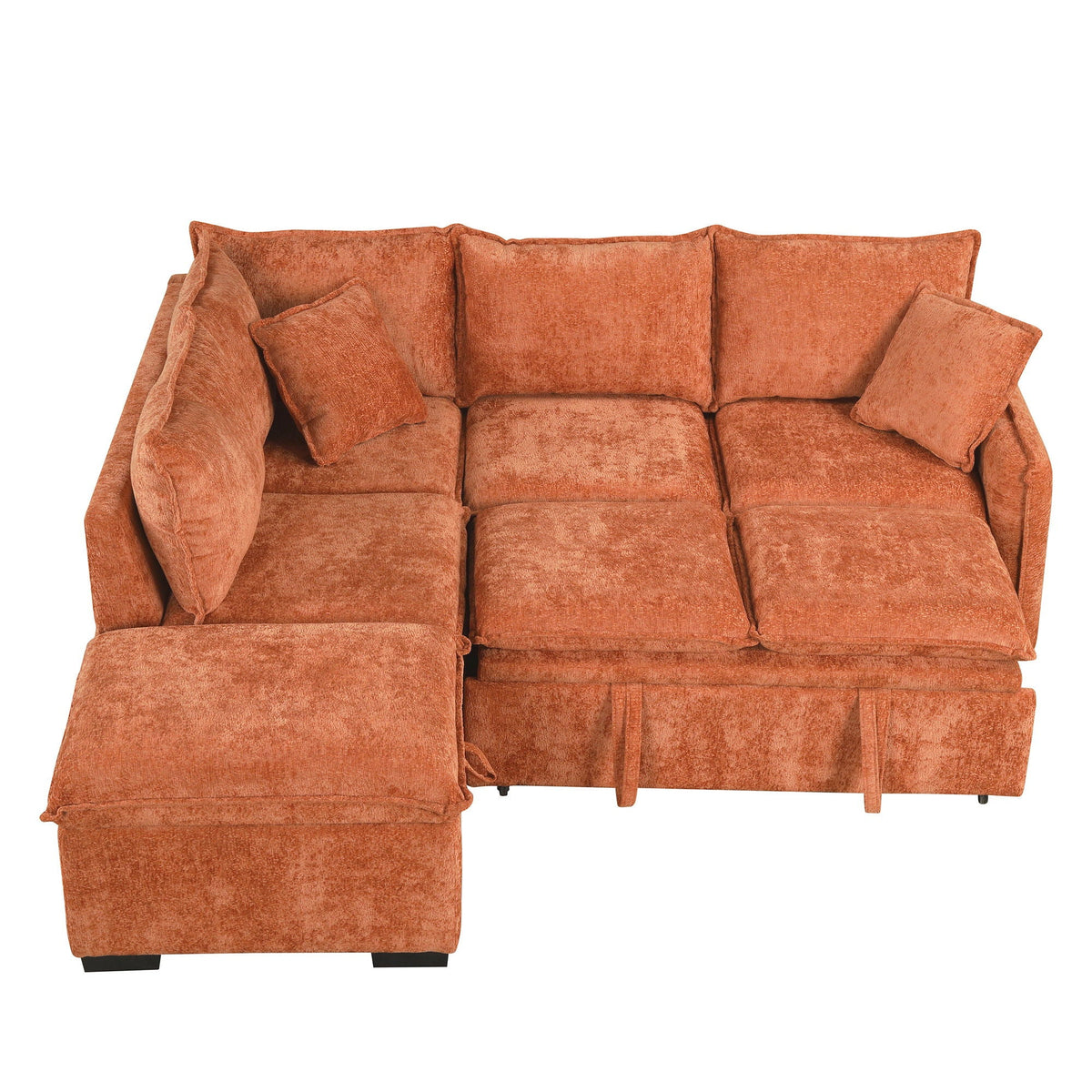 HouseOfZazla orange velvet sleeper sectional sofa with storage ottoman and cushions on Tampa Home & Garden Store