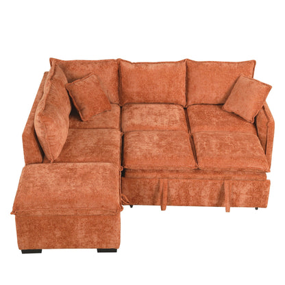 HouseOfZazla orange velvet sleeper sectional sofa with storage ottoman and cushions on Tampa Home & Garden Store