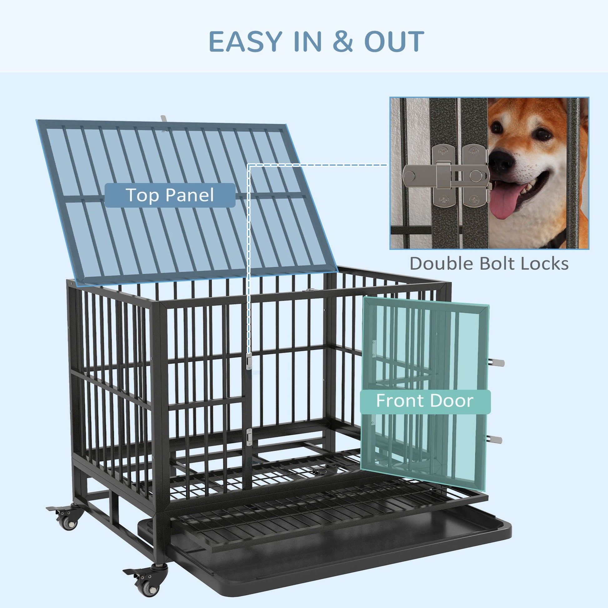 Pawhut 36in heavy duty dog crate gray with double doors, lockable wheels and removable tray on Tampa Home & Garden Store