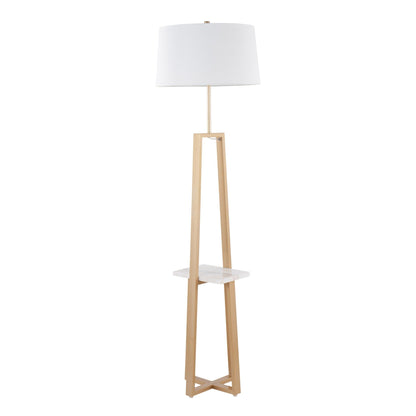 Cosmo floor lamp with white drum shade and marble shelf on Tampa Home & Garden Store