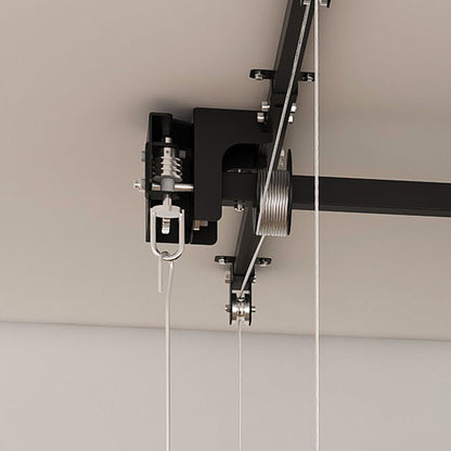 Overhead garage storage rack with crank system, black finish, wall-mounted on Tampa Home & Garden Store