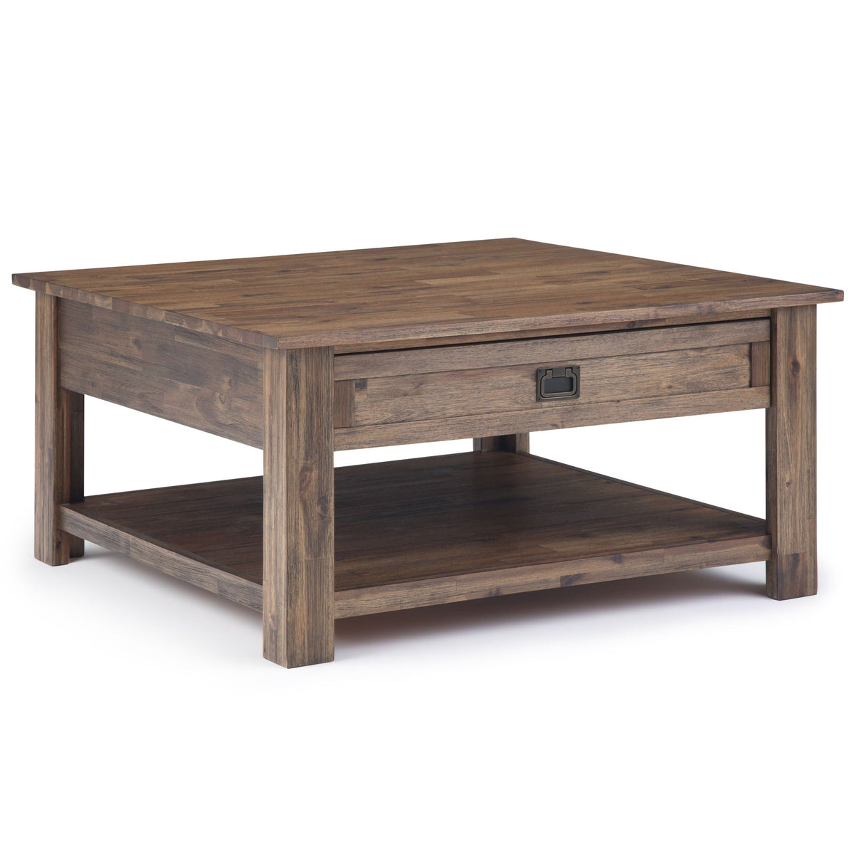 HouseOfZazla Monroe solid acacia side table with drawer and lower shelf warm brown finish on Tampa Home & Garden Store
