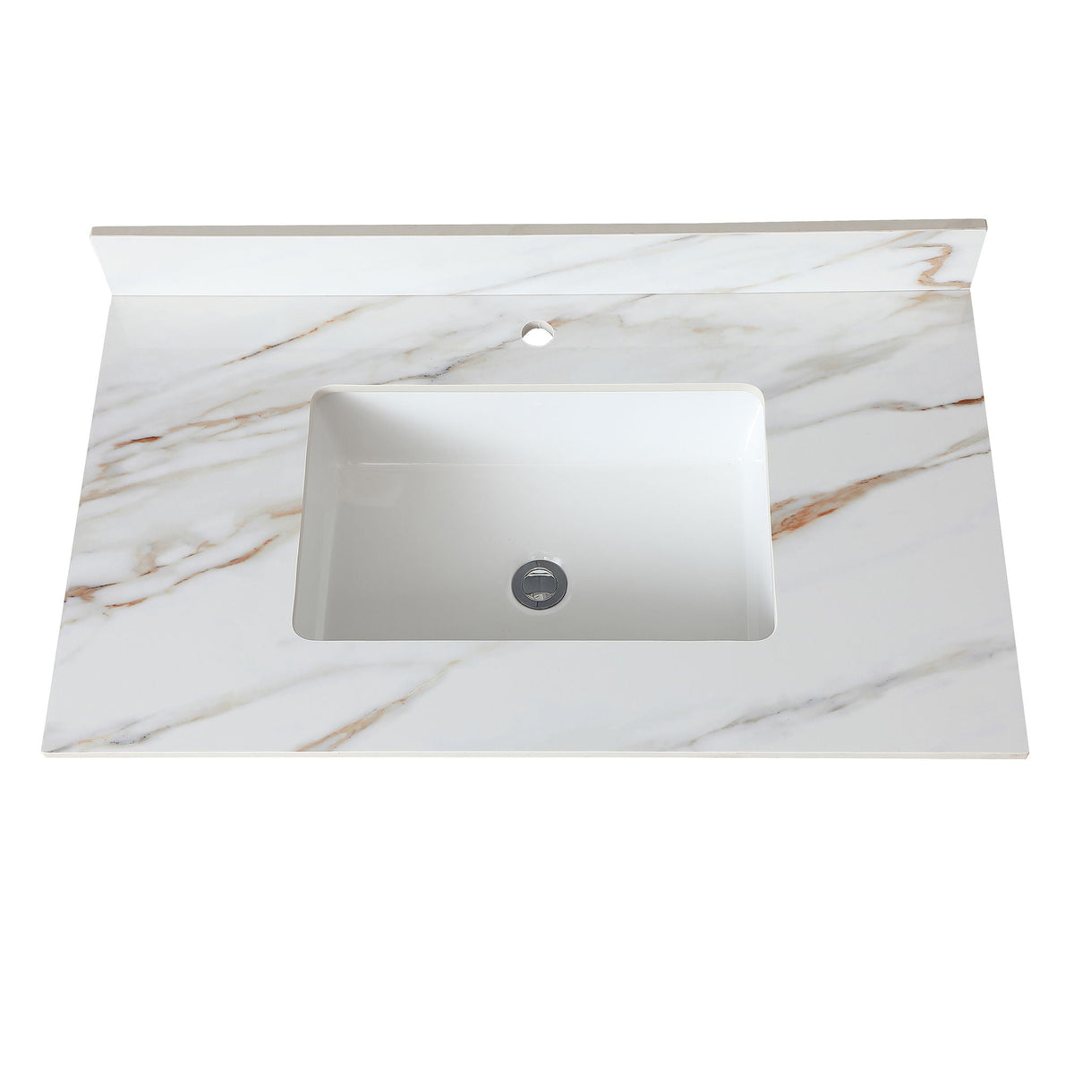 Elegant Vanity Top Undermount Sink And Backsplash by HouseOfZazla white marble with brown veins on Tampa Home & Garden Store