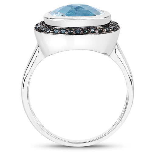 5.23ct Swiss Blue Topaz and black diamond halo ring in .925 sterling silver by Bids.com on Tampa Home & Garden Store