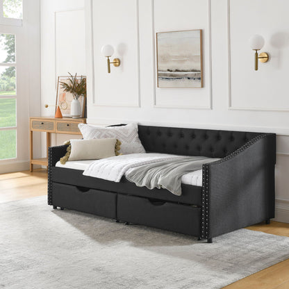 Upholstered Tufted Daybed with Storage Drawers