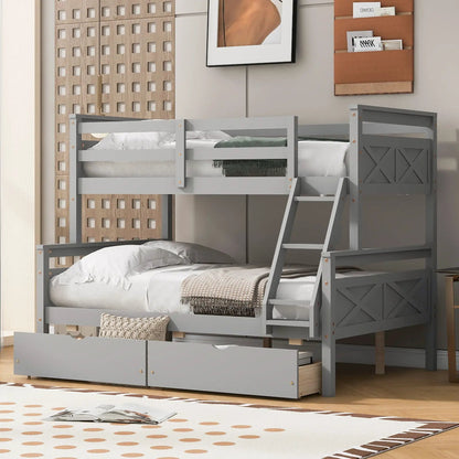 Gray bunk bed with ladder and safety guardrails, two levels, by Unique Piece Furniture on Tampa Home & Garden Store