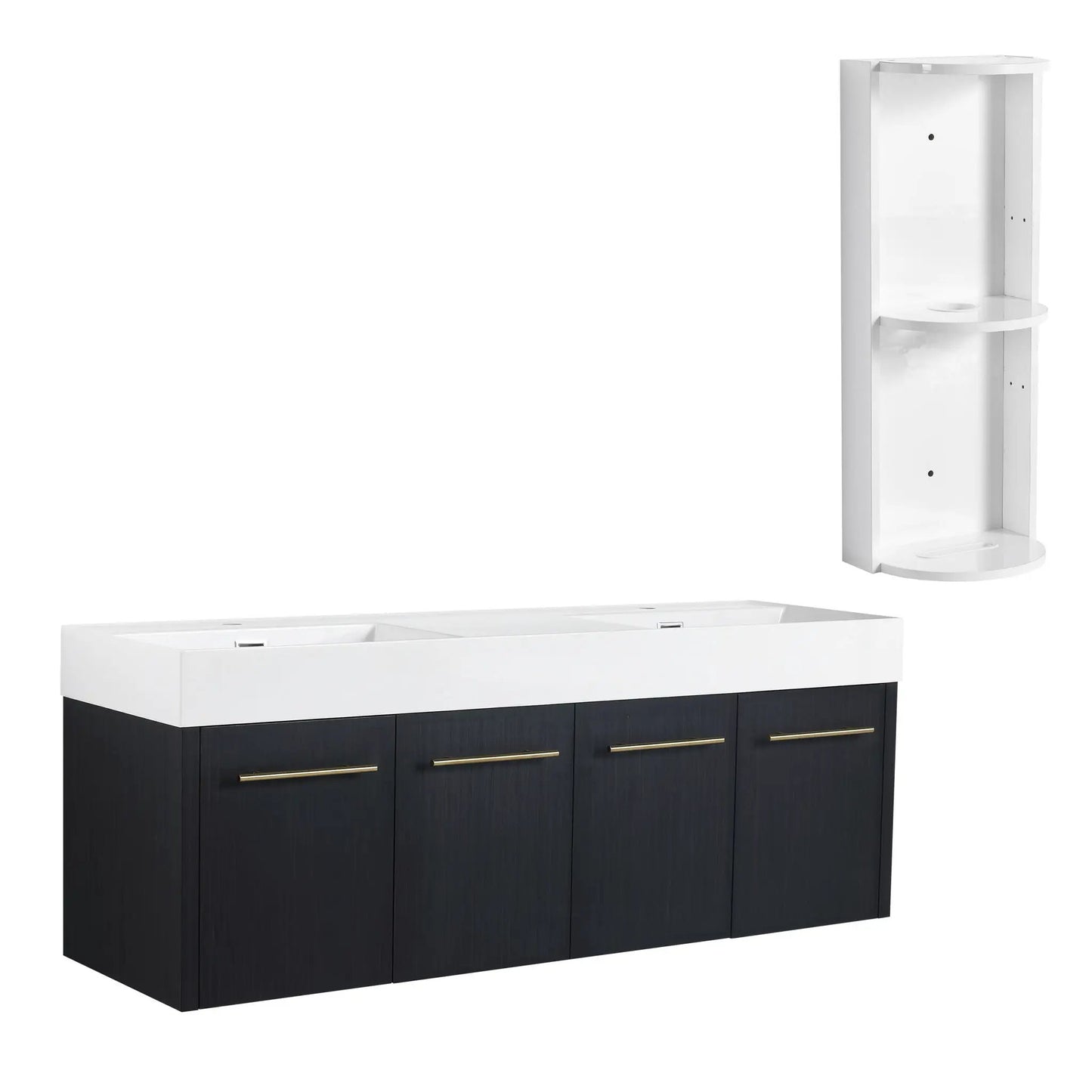 Modern Wall Mounted Vanity Resin Sink and Rack