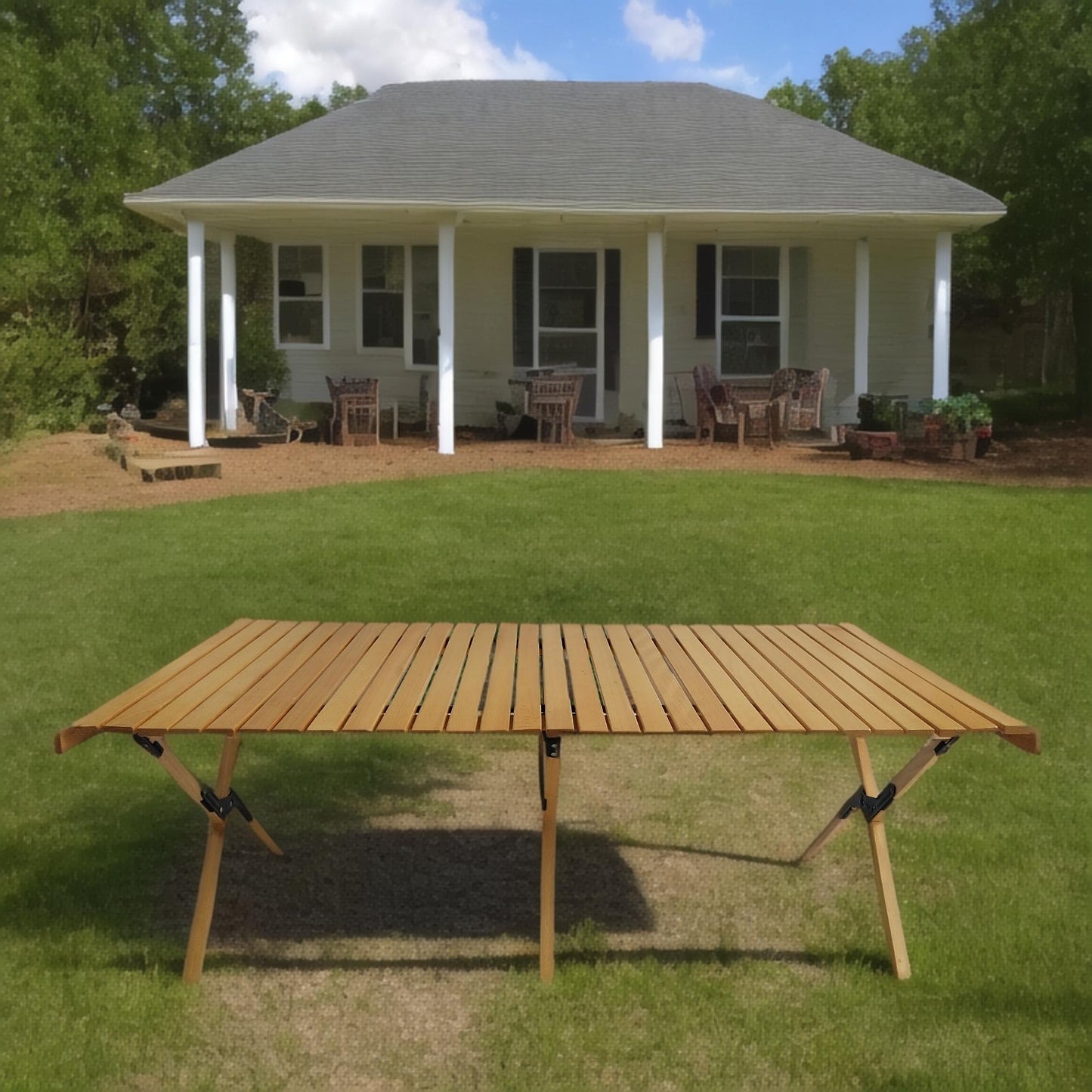 Natural Wood Foldable and Portable Dining Table