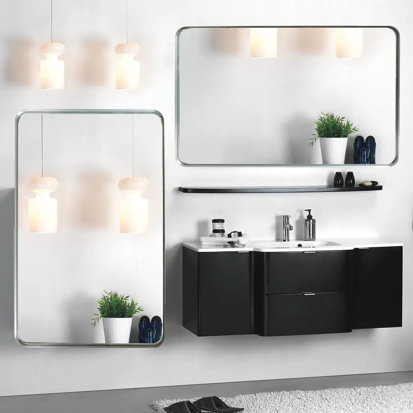 Rounded Corner Bathroom Mirror With Wall Mount